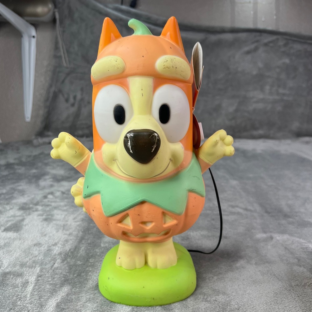 Bluey Bingo Lighted Decor Halloween Pumpkin Costume 12" Orange Green Blow Mold